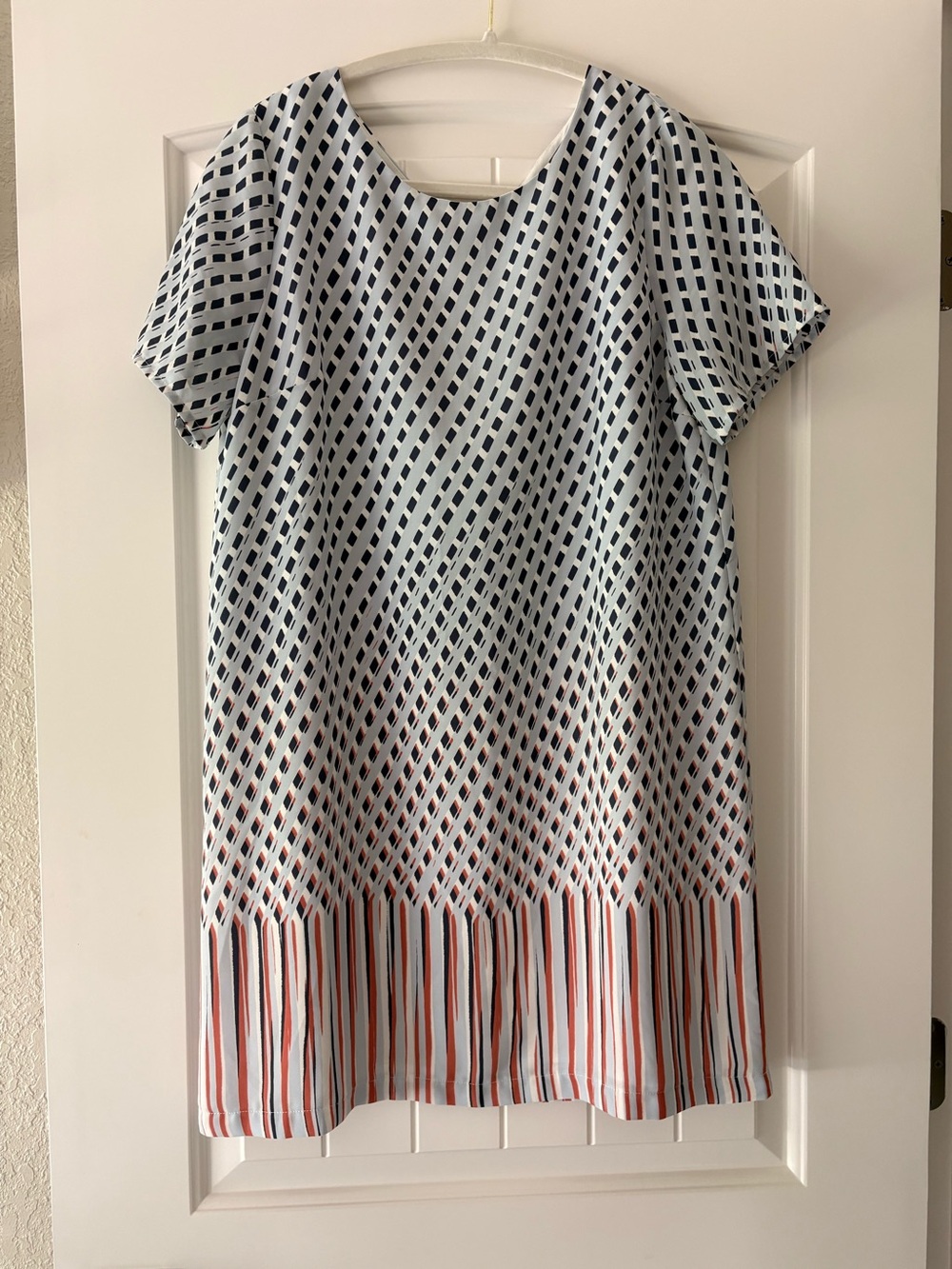 Lulu's White Shift Dress with Navy Geometric Print